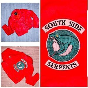 Faux red Leather Jacket Southside Serpents cropped biker jacket snake cosplay m